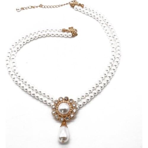 New Designs Pearl Necklace, Drop-Pearl Rhinestone Temperament Double Strands Choker Coller Necklace