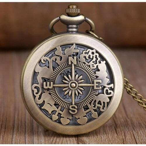 New Vintage Bronze Rabbit Flower Hollow Case Drink Me Pocket Watch Necklace Gift for Girls Lady Fob Watch