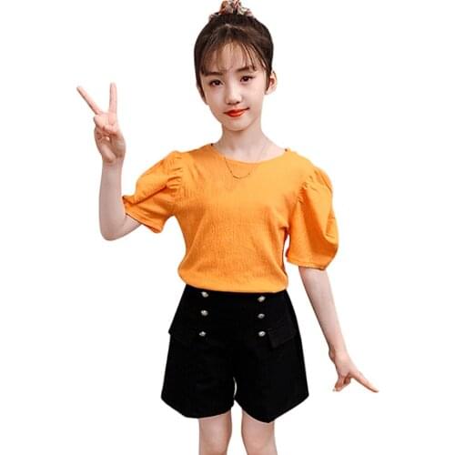 Teen Girls Clothing Tshirt + Short Costume For Girls Solid Color Girl Set Casual Style Tracksuits For Children