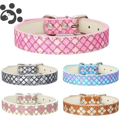 Dog Collar for Small Large Dogs PU leather Dog Collars Adjustable Plaid Rhinestone Collar for Dogs Accessory Pet Products Puppy