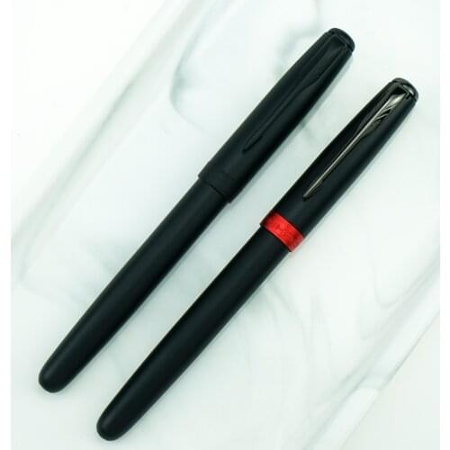 2pcs Jinhao 75 Matte Black Metal Fountain Pen, Black F Nib 0.5mm Red Ring / All Black with Converter Office Business Gift Pen