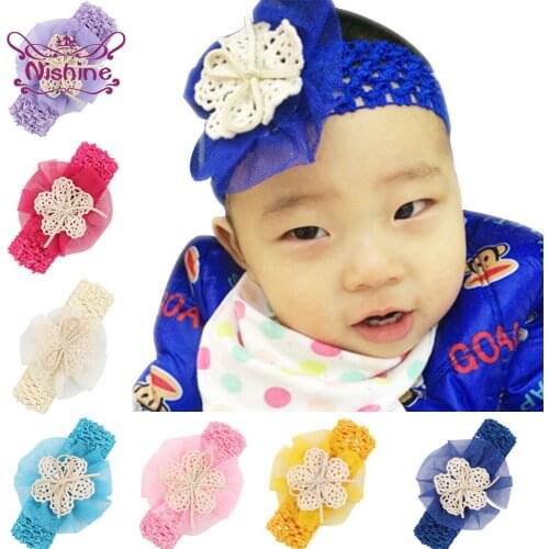 Nishine Lovely Bowknot Lace Flower Headband Comfortable Knitting Elastic Hairband Princess Headwear Baby Accessories Photo Props