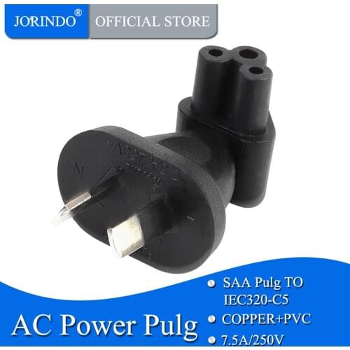 JORINDO AU plug to IEC320 C5 socket Power adapter converter,SAA 2 pin to IEC320 C5 3 hole Interface converter,7.5A/250V