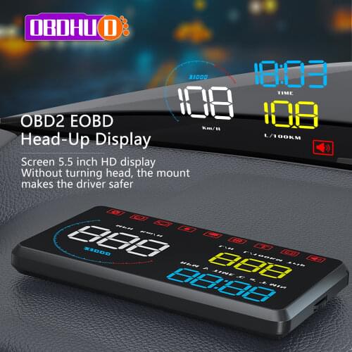 Newest Head Up Display Car OBDII EUOBD Windshield Projector HUD Shift Reminder Water Temp RPM fuel consumption speed alarm