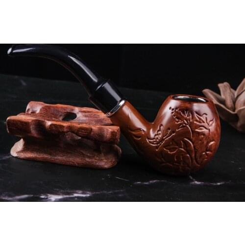 Straight Tobacco Pipe filter Ebony Resin Pipe Handmade Metal Ring Smoking Pipe Vintage Smoke Pipe Accessory