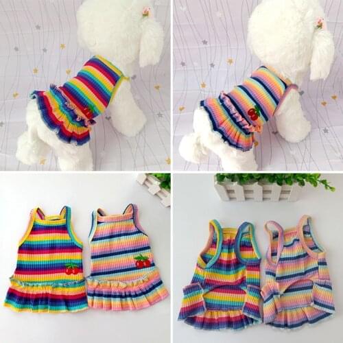 Rainbow Suspender Skirt Dog Clothes Dress Super Dogs Clothing Pet Outfits Cute Summer Cotton Yorkies Print Girl Ropa Para Perro