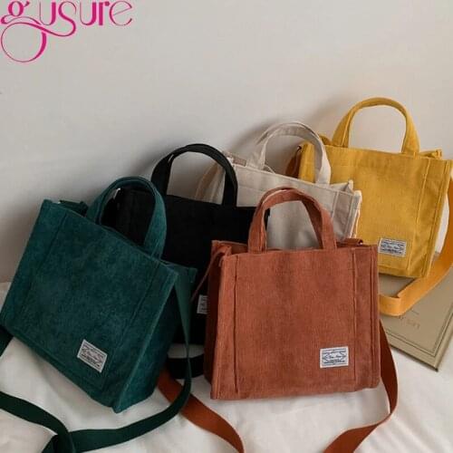 Gusure Luxury Designer Corduroy Handbag Ladies Bag Simple Trend Single Shoulder Bag For Women Solid Color Buckle Messenger Bag