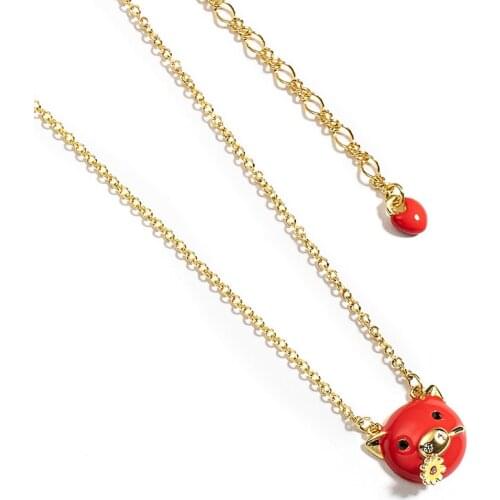 Cute Pig Flower Necklaces For Women Lovely Animal Pink Red Animal Pendant Necks Fashion Jewelry Girl Student Friend Gift