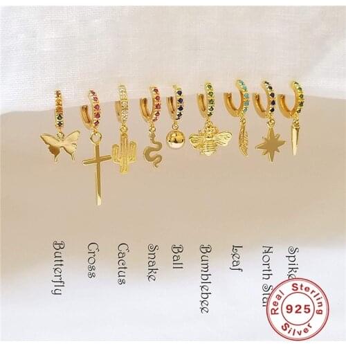 Aide 9 Style 925 Sterling Silver Earring Star Cross Butterfly Spike Earrings for Women Wedding Party Jewelry Small Hoop Earrings