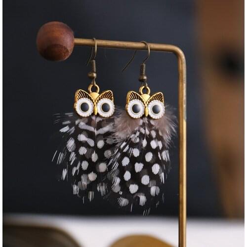 Mini Drop Earrings Animal Owl Feather Eardrop Ethnic Bohemian Earring For Girl Women Jewelry Cute Gifts Wholesale