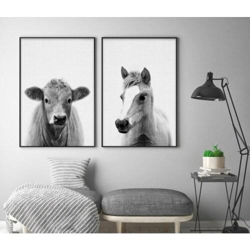 Nordic Black and White Cow Horse animal Prints Poster Home Living Room Wall Art Canvas Painting Print Home Decoration