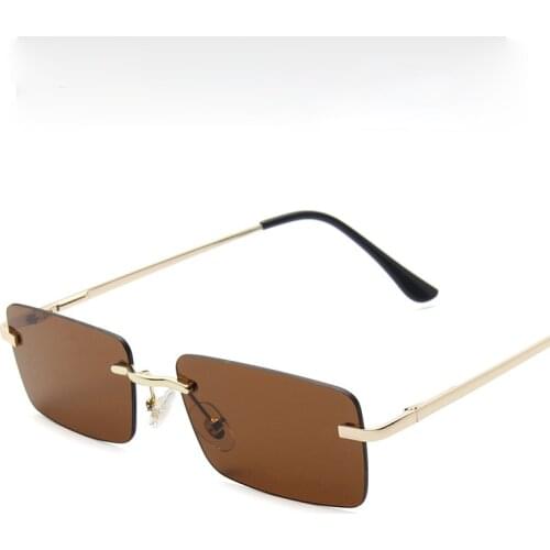 Fashion Retro Rimless Rectangle Sunglasses Women Grey Pink Shades For Women Vintage Rimless Square Sunglasses Unisex UV400