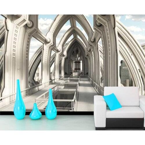 Stylish luxury bright corridor architecture abstract 3d wallpaper mural papel de parede,living room sofa TV wall bedroom