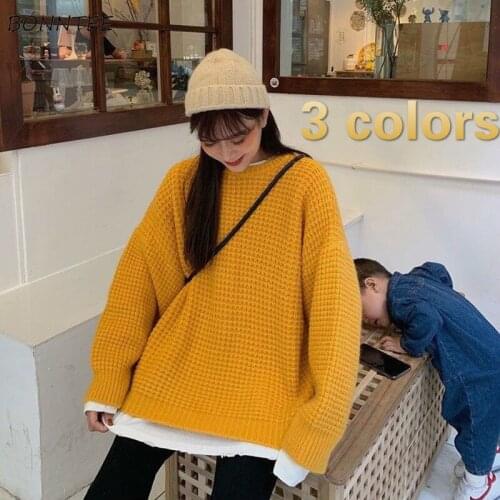 Sweaters Women O-Neck Basic Teenagers Trendy Newest Female Korean Style Popular Pure Pullovers Autumn 2021 Lovely Loose Friends