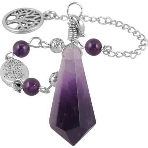 TUMBEELLUWA Natural Stone Hexagonal Pendulum Necklace for Divination,Healing Crystal Point Dowsing Pendulum Chakra Balancing