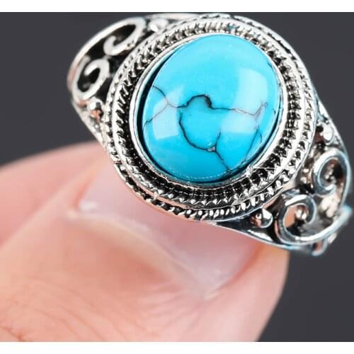 Vintage Bohemian Blue Stone Rings for Women Man Wedding Ring Boho Antique Silver Color Luxury Jewelry Party Accessories