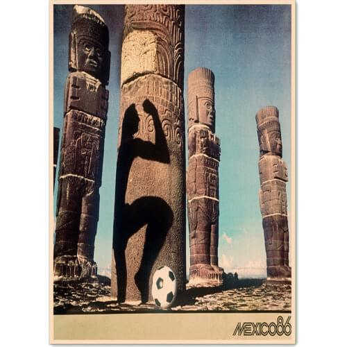"Mexico 1986 WORLD CUP" Vintage Football Posters Painting Wall Sticker Brown Retro Matte Kraft Paper Print Art Home Decoration