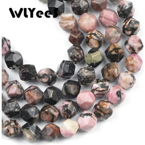 WLYeeS 8mm Big Faceted Natural Rhodonite Stone Loose Spacer beads for Jewelry Making Diy Bracelet Necklace Bracelets 15inches