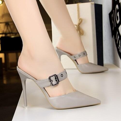 "Women 's shoes high heel, shallow expressions using, pointed point, straight line with the metal belt buckle