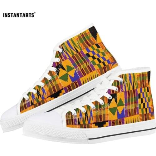 INSTANTARTS Spring Womens Flats Shoes Vintage African Printing Ladies Classic High Top Canvas Sneakers Vulcanized Woman Shoes