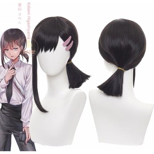 Kobeni Higashiyama Cosplay Wig Anime Chainsaw Man Black Wig with Hair-clips for Women Heat-resistant Fiber Hair with Wig Cap