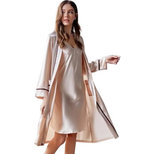 Xifenni Robe Sets Female Brand Spring New Sexy Silk Sling Nightdress Two-Piece Summer Ice Silk Bathrobes Sleepwear Woman X9201
