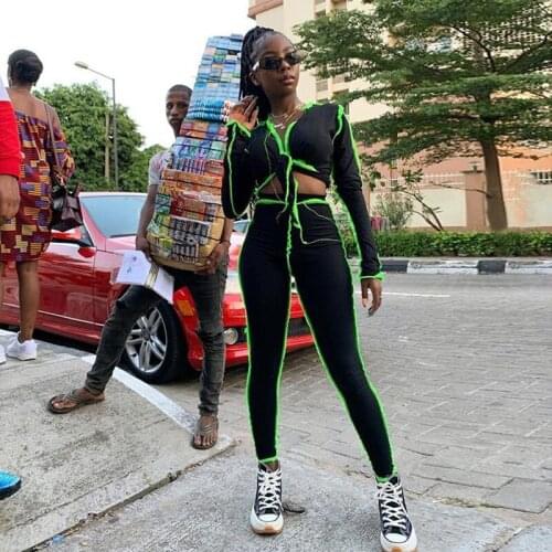 2 piece set women long sleeve crop top and Tight fitting pant matching sets 2020 autumn elegant patchwork tracksuit pant set