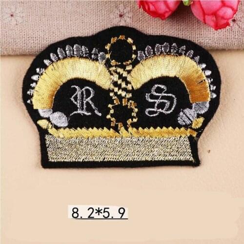 Gold Crown Embroidery Patches for Clothing Iron on Sunflower 1% Letter Clothes Jeans Appliques Badge Stripe Stickers