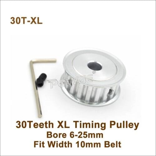 POWGE 30 Teeth XL Timing Pulley Bore 6-25mm Fit W=10mm XL Belt 30T 30Teeth XL Synchronous Belt Pulley Trapezoid 30-XL AF