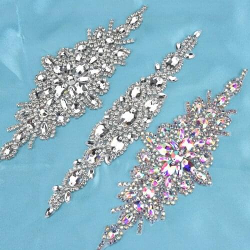 High Quality 1pcs/Lot Clear AB Rhinestone Applique Bridal Flower Wedding Decoration Stone And Crystal Handmade Motif Patches