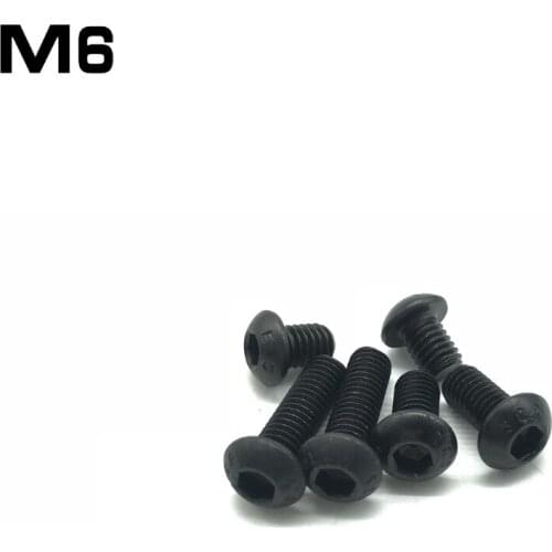 10Pcs M6 Alloy Steel Screws Hex Socket Round Head Cap Black Screw Furniture Fastener Bolt M6x8mm~50mm 10.9 Level