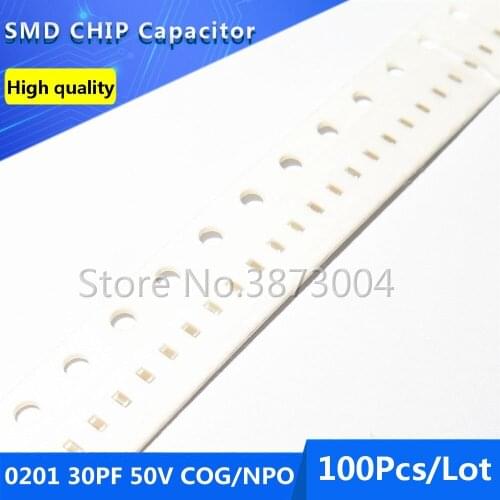 100pcs 0201 30PF 50V COG/NPO 5% Thick Film Chip Multilayer Ceramic Capacitor