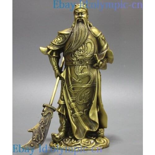 12" Brass sculpture China copper dragon Martial god of wealth Guan yu Statue