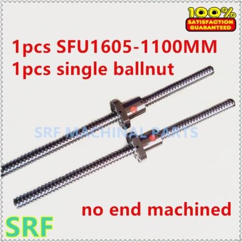 16mm Rolled Ballscrew SFU1605 set:1pcs Ball screw length 1100mm+1pcs single ball nut without end machined for CNC part