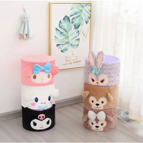 21cm Kawaii Sanrioed Cinnamoroll Kuromi Mymelody Tenorikuma Pompom Purin Removable Plush Stool Round Low Stool Cushion