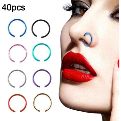 40pcs/box Stainless Steel Seamless Segment Rings Nose Hoops Ear Piercing Tragus Nose Rings Ear Cartiliage Tragus Sexy Body Jewel