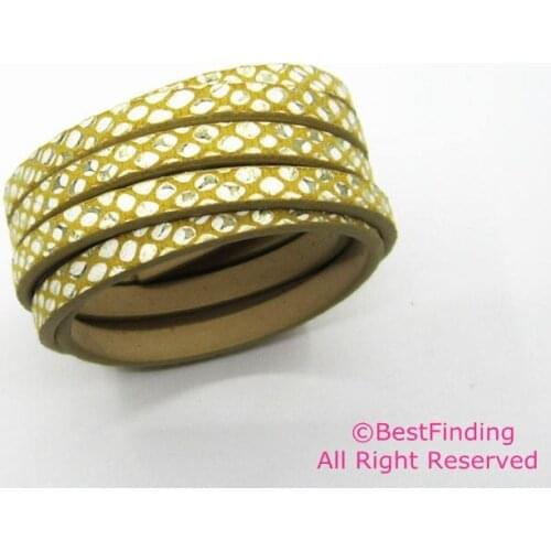 5mm flat leather 5x2mm Yellow vein glitter snake leather cord