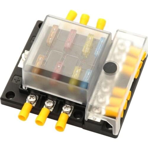 6-way Fuse Holder with LED Indicator Light and Negative Busbar Fuse Box for 12/24V Car RV Boat Auto Modified Accessories