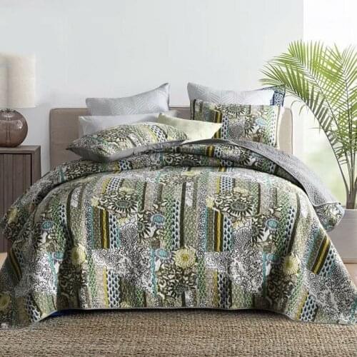 American Printed Bedspread Quilt Set and Shams 3-piece Bedding Washed Cotton Quilts Bed Covers AB-Side King Queen Size Coverlet