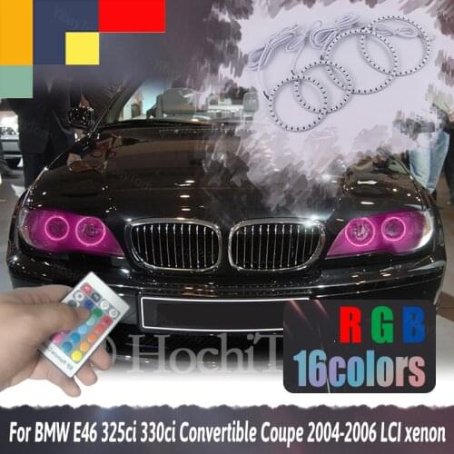 For BMW E46 325ci 330ci Convertible Coupe 2004-06 LCI Xenon Headlightf RGB Multi-Color 5050 132Smd Flash LED SMD Angel Eyes Kit