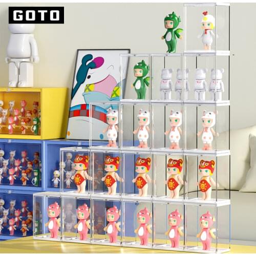 GOTO Wholesale 2pcs Small Size Blind Box Toy Trendy Garage Kit Figure Model Doll Organizer Container Clear Display Storage Case