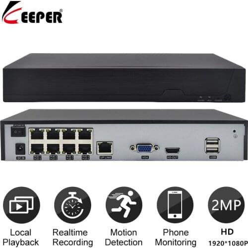 Keeper H.265 4CH NVR POE 1080P 5MP Surveillance CCTV NVR 48V PoE For H.265 IP Camera P2P ONVIF Network Video Recorder With 2TB