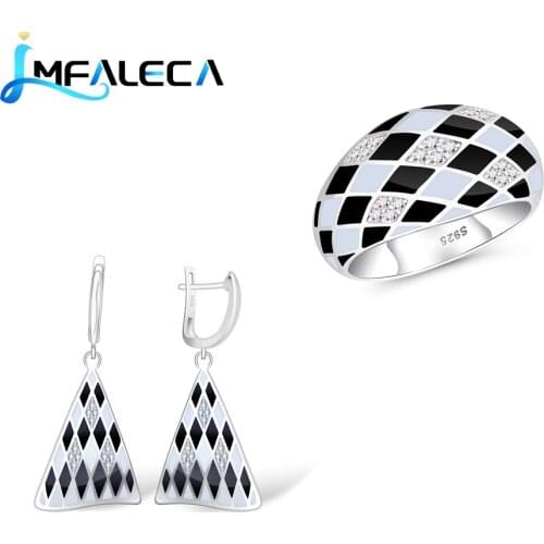 LMFALECA Elegant Silver Earring Ring Set for Women Cute Pink Enamel 925 Sterling Silver Drop Earrings Stone Fine Wedding Jewelry