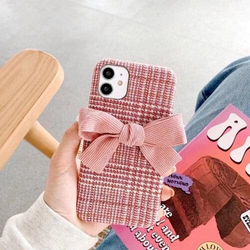 Korea Vintage Winter Tie Cloth Phone Case For iPhone12 11 Pro XS MAX 6s 78plus SE2020 Soft Back Skin Shell Body Protection