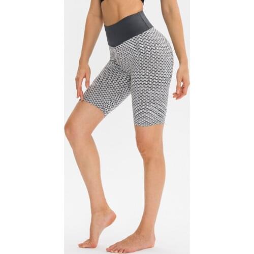 Summer Womens Shorts Yoga Workout Fitness Short Honeycomb Print High Waist Peach Hip Legging Pants Womens Cycling Shorts