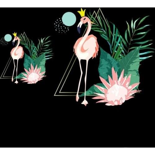 Cute Big Animals Flamingo Patches Clothing Applications Flowers Heat Transfer Stickers Applique on Clothes DIY T-shirt Print