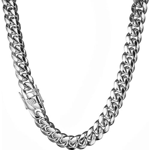 Mens Hip hop Chains Necklaces Stainless Steel Never Fade High quality 14mm Width Miami Cuban chain Necklace Hiphop Jewelry7-40"