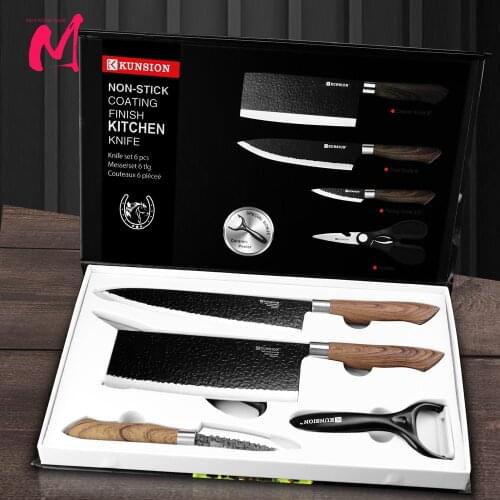 Kitchen Knives Set chef knives 5 sets Stainless Steel Forged Kitchen Knives Scissors Peeler Chef Slicer Paring Knife Gift Case