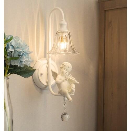 Nordic 1 pcs glass shade wall Lamp for Dressing room indoor Lighting iron Wall Sconce Marriage room angel Wall Light Aplik Lamba