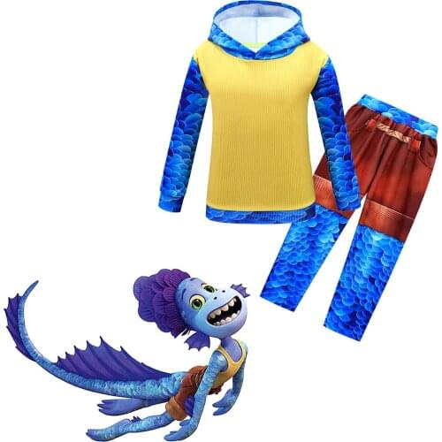 2021New Alberto Sea Monster Cosplay Fish Monster Suit Childrens Halloween Boys Hooded Sweater + Trousers Luca Costume